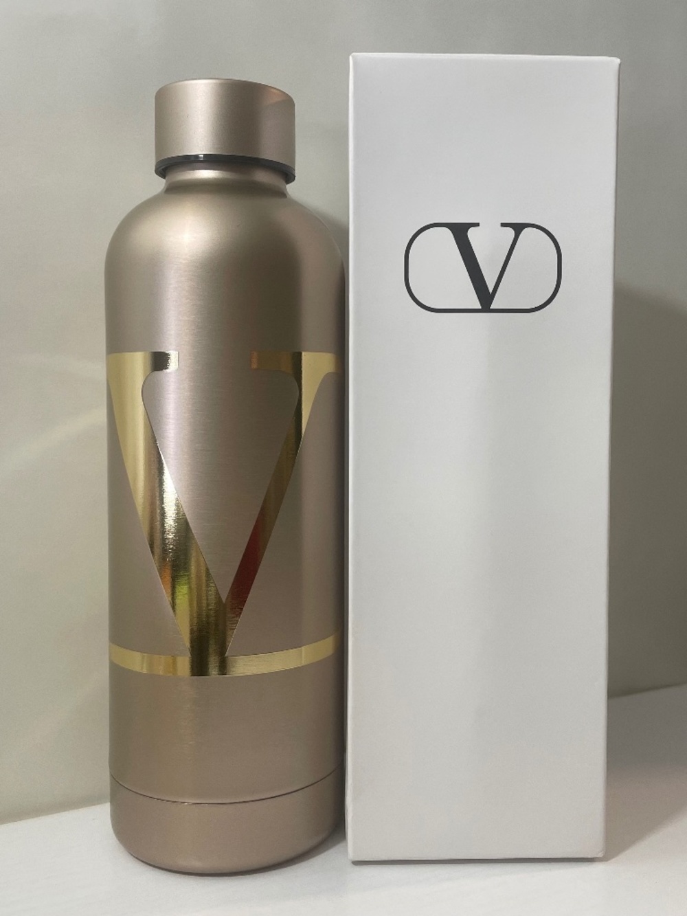 Valentino Insulated Thermal Water Bottle Tumbler Gold V Logo NIB